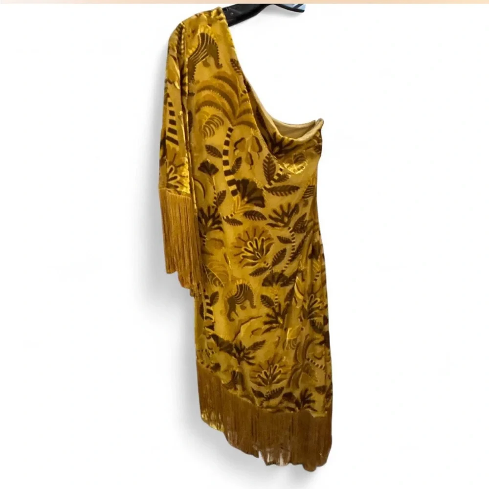Farm Rio Velvet One Shoulder Fringe Dress - Picture 2 of 5